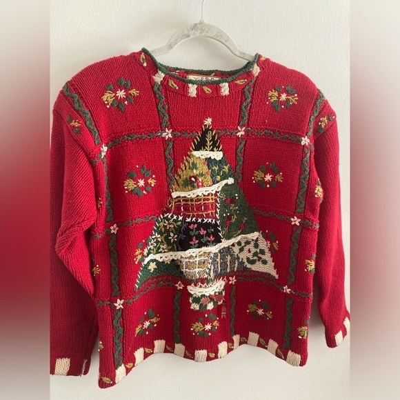 Vintage 99 Y2K Heirloom Collectibles Hand Knit Christmas Tree Sweater Petite - Picture 5 of 11